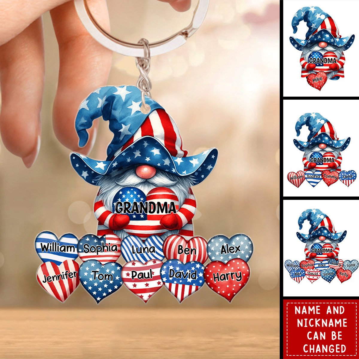 4th of July Dwarf Grandma With Sweetheart Grandkids Personalized Acrylic Keychain