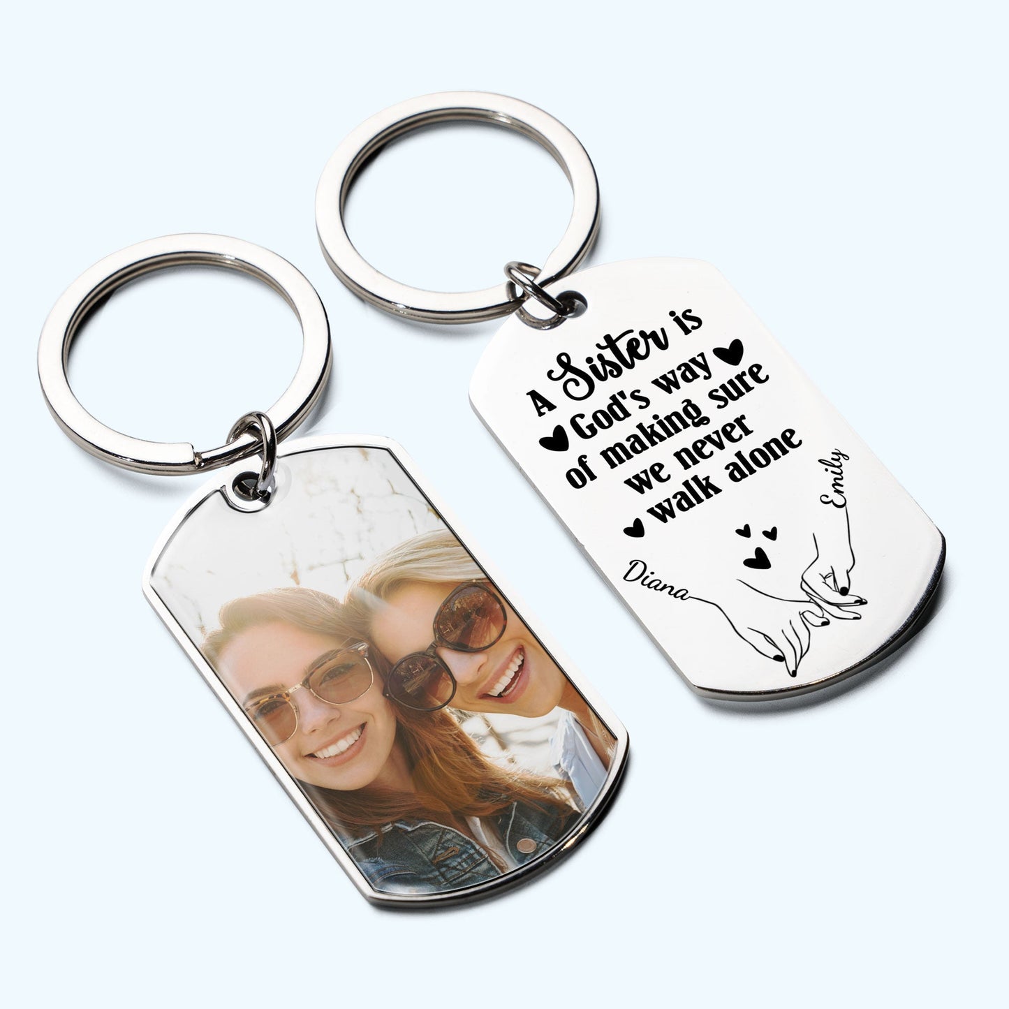 (Photo Inserted) A Sister Is God¡¯s Way - Personalized Engraved Stainless Steel Keychain